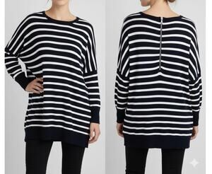 Atmosphere M 6/8 Zip Back Pull Over Sweater Drop Shoulder Black White Stripe
